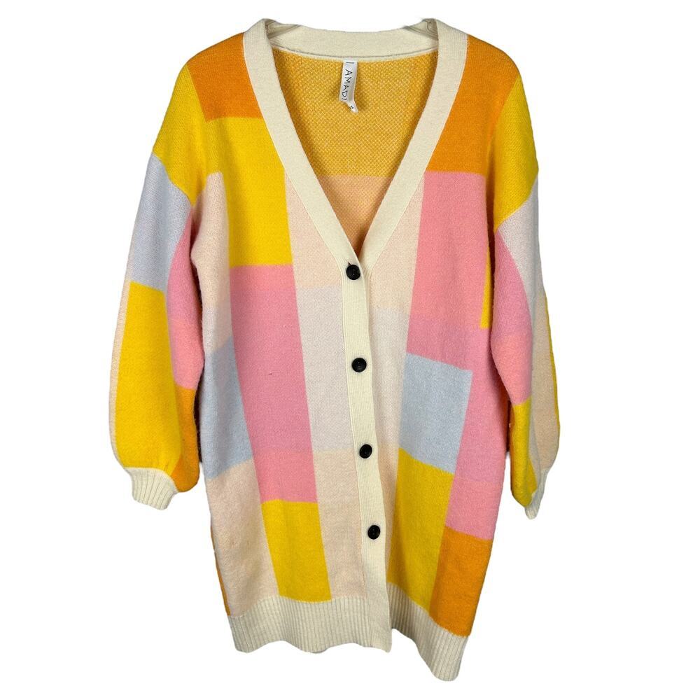 Anthropologie Amadi Long Sleeve Pastel Colorblocked Button Front Cardigan XS - Picture 3 of 7